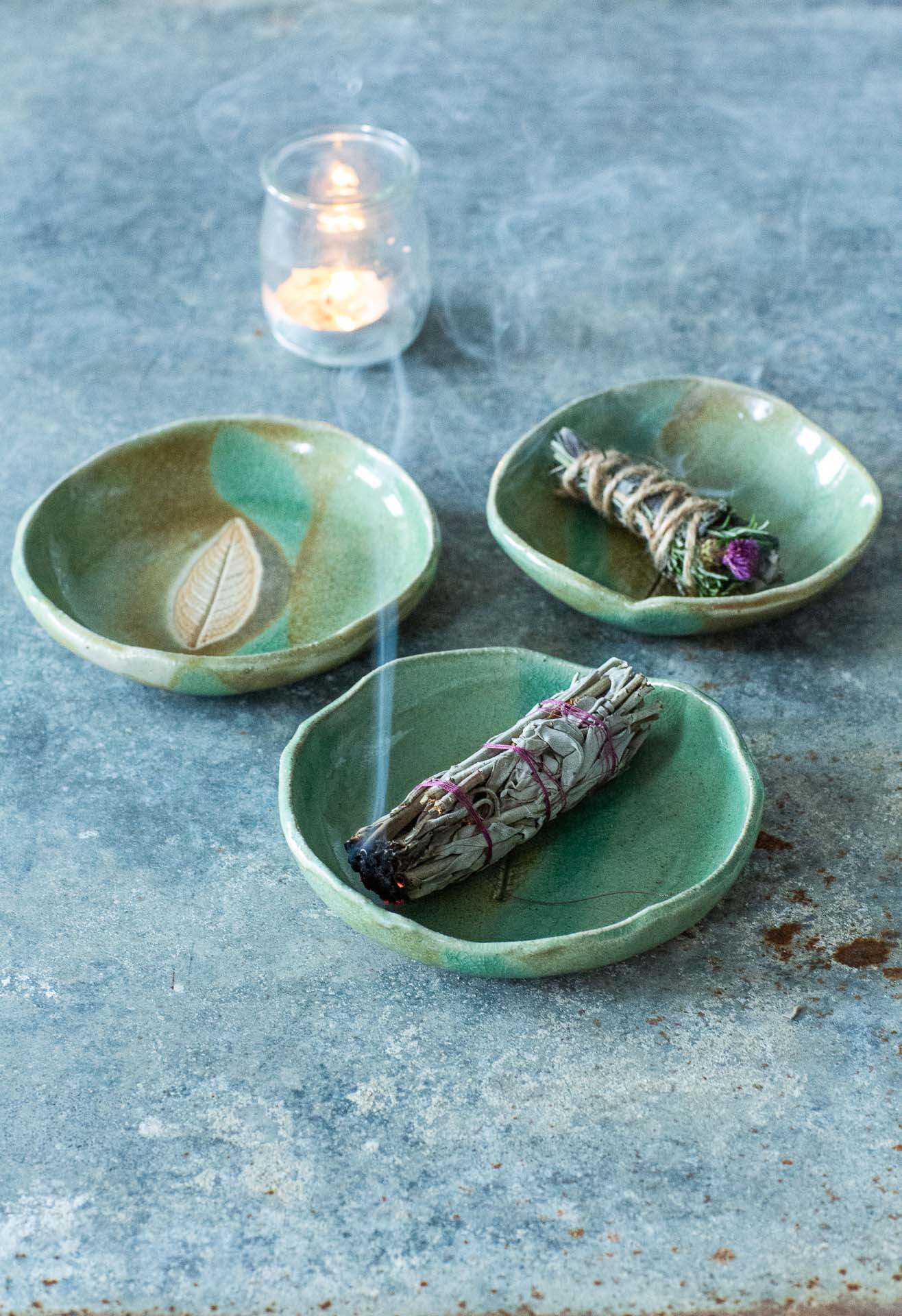 Celadon Green Mindfulness Gift Bowl with Smudge Stick